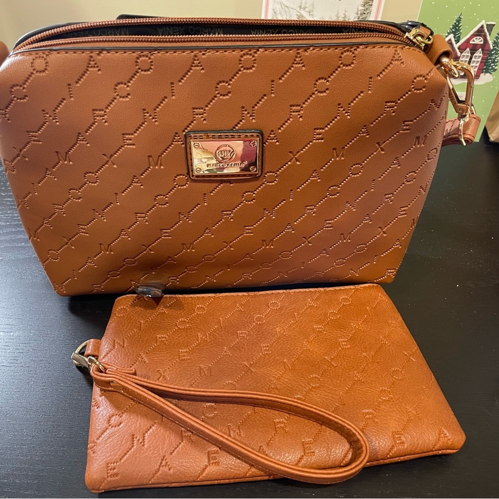 Elegant Tan Embossed Crossbody Bag Set Marco Xenia